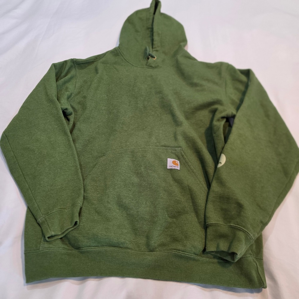 Carhartt Hoodie Mens Large Green Excellent K288 Logo Sleeve Loose Fit